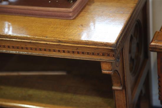 A Holland and Sons Gothic revival oak buffet or serving table, probably designed by Bruce Talbert, W.3ft 6in.